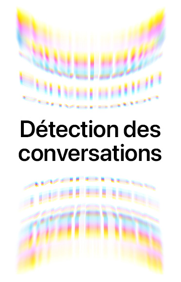 Onde sonore d’ambiance, haut et bas, le texte au centre indique : Détection des conversations