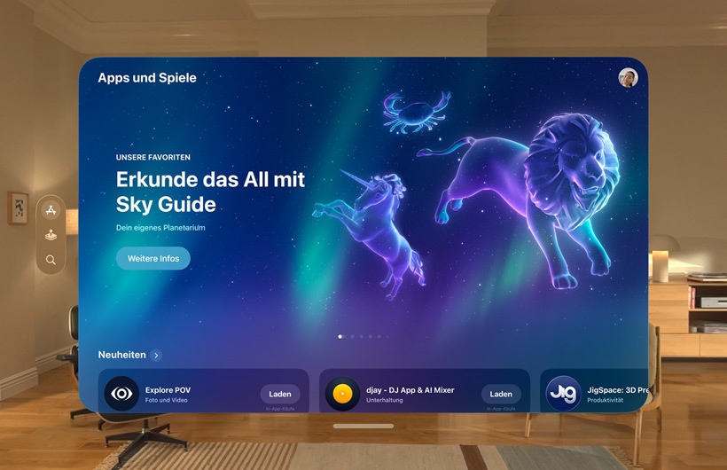 App Store Benutzeroberfläche in der Apple Vision Pro