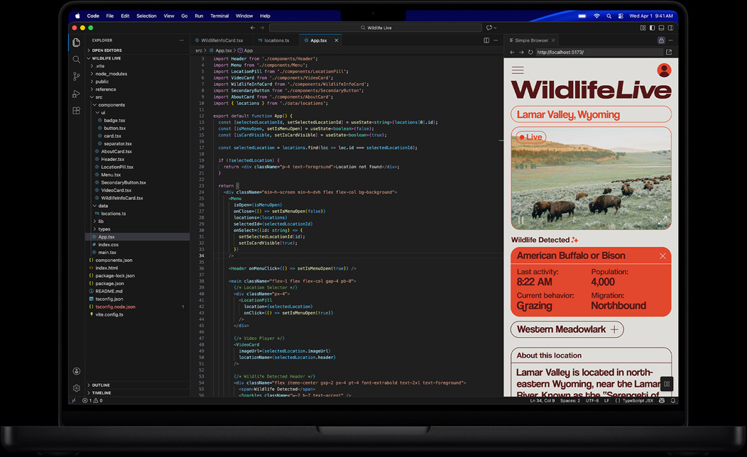 Écran d'un MacBook Pro affichant le code d’une app dans Visual Studio Code