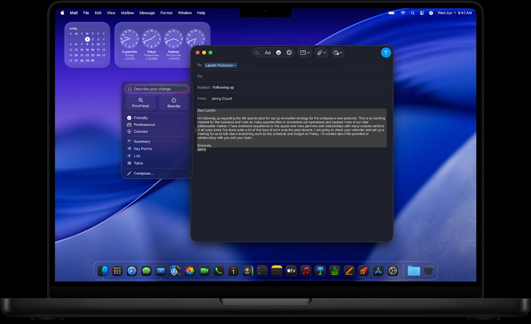 Apple Intelligence-skriveværktøjer brugt til at udforme en mail