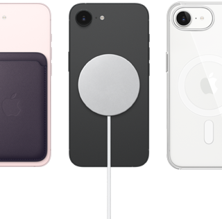 iPhone 17e, πίσω όψη, απαλό ροζ χρώμα, Πορτοφόλι με ύφασμα FineWoven με MagSafe, iPhone 17e, πίσω όψη, μαύρο χρώμα, με φορτιστή MagSafe, iPhone 17e, πίσω όψη, λευκό χρώμα, Διάφανη θήκη με MagSafe