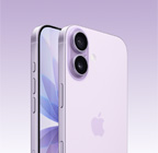 iPhone 17, lavandas krāsa, priekšpuses skats, slīps aizmugures skats, Dual Fusion kameru sistēma augšējā kreisajā pusē, Camera Control poga, sānskats no priekšpuses ar pilnekrāna dizainu, Action, skaļuma un sānu pogas