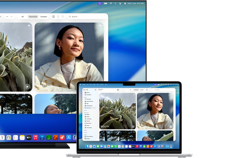 A Mac sharing photos to a flat-screen television using Apple AirPlay