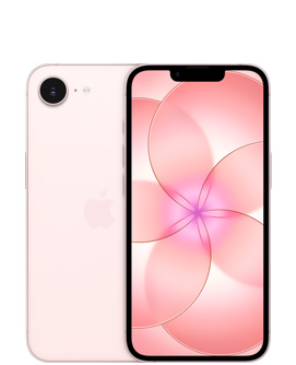 iPhone 17e, Rückseite, Farbe Hellrosa, Fusion Kamera oben links, Apple Logo in der Mitte, Vorderseite, Farbe Hellrosa, All‑Screen Design