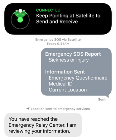 Das Notruf SOS über Satellit Feature wird verwendet, um einen Notdienst zu kontaktieren und Hilfe für eine kranke oder verletzte Person zu erhalten