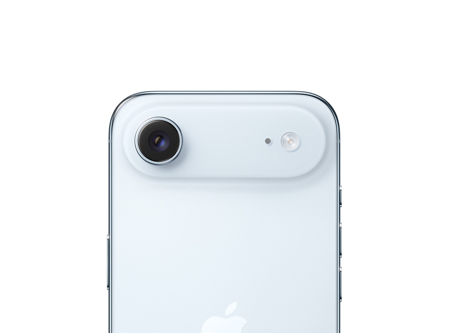 iPhone Air, zadná vonkajšia strana, nebeská modrá farba, sústava hlavnej kamery Fusion v plató navrchu