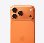 iPhone 17 Pro, zadná vonkajšia strana, kozmická oranžová farba, profesionálna sústava kamier Fusion v plató navrchu