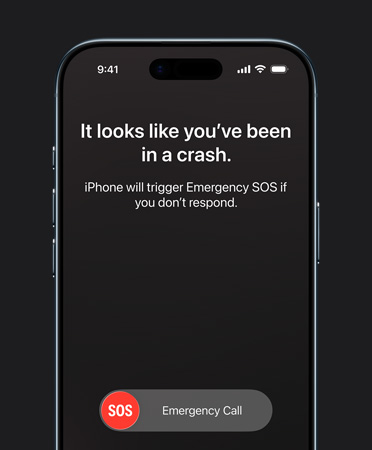 iPhone Air, predná vonkajšia strana, používanie funkcie Detekcia nehôd