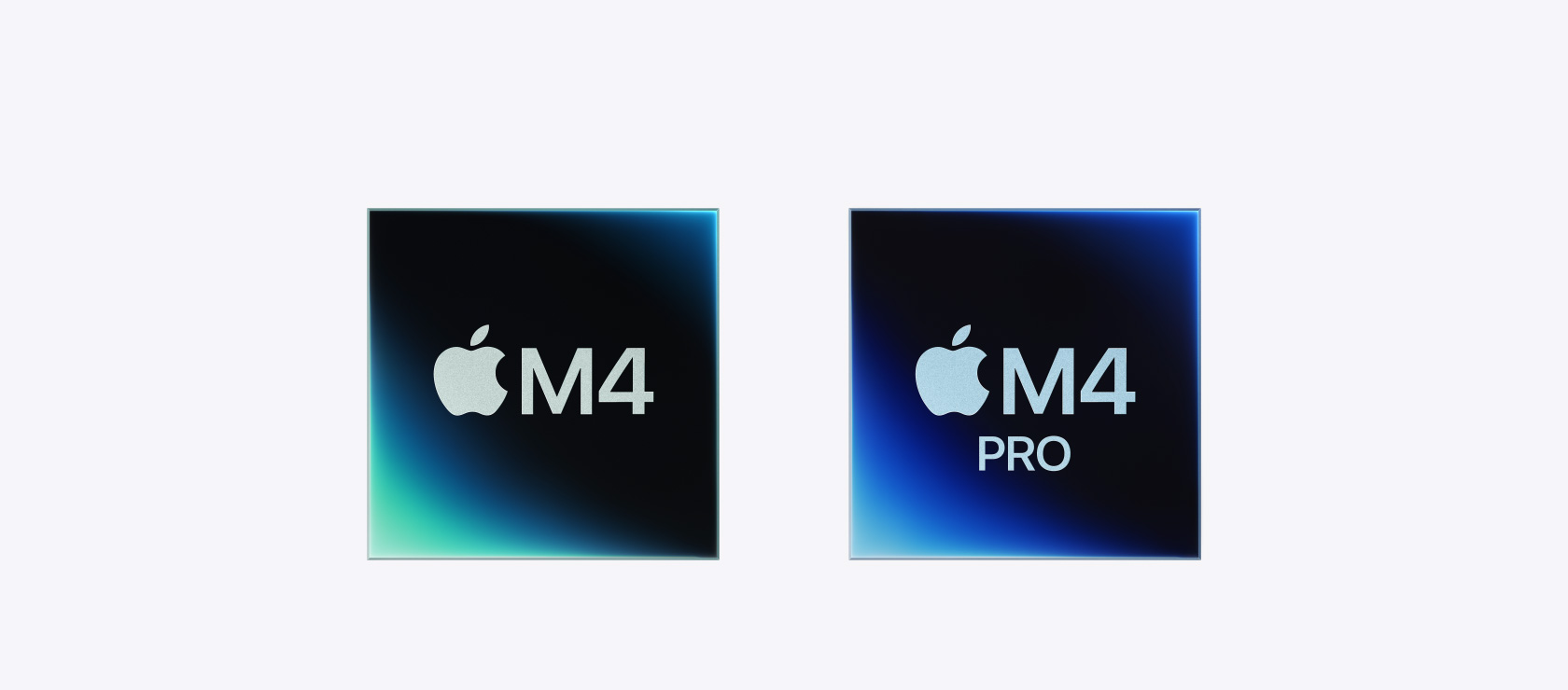 Zwei Bilder stellen den M4 und M4 Pro Chip dar.