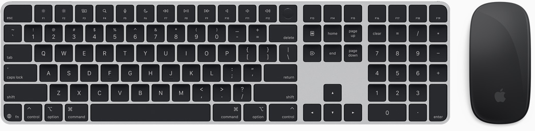 Vista de cima do Magic Keyboard e Magic Mouse